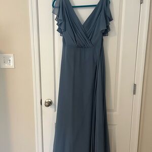 David's Bridal Steel Blue Maxi Dress